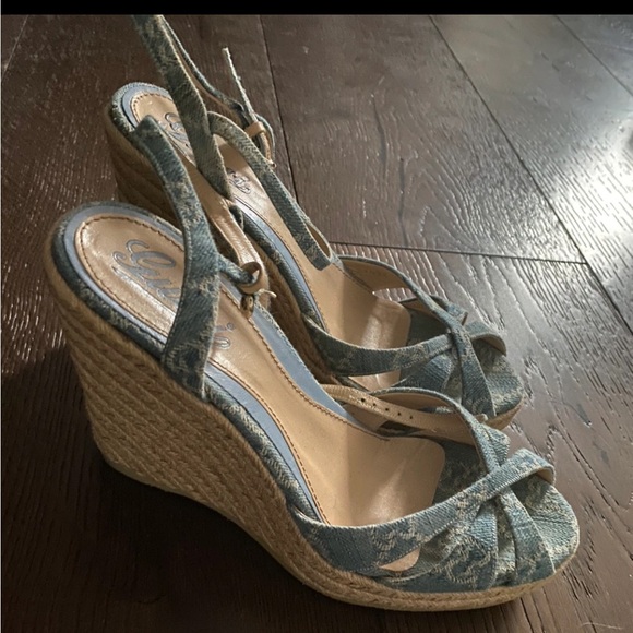 Gucci Denim Wedge Sandals - Picture 1 of 3